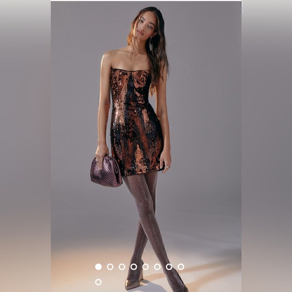 Anthropologie brown Sequined Dress strapless dress NWT. 10